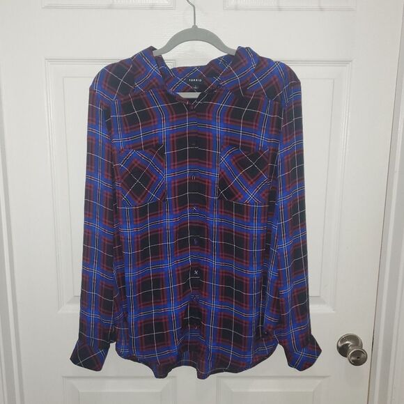 Torrid Blue and Red Casual Button Down Shirt - Picture 1 of 6
